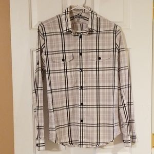 Men's button-up, plaid shirt
